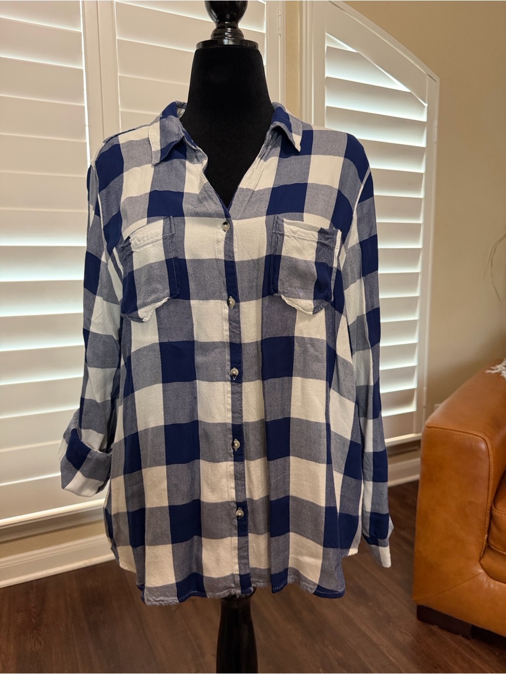 Tinsel Navy and White Check Button-Down Shirt